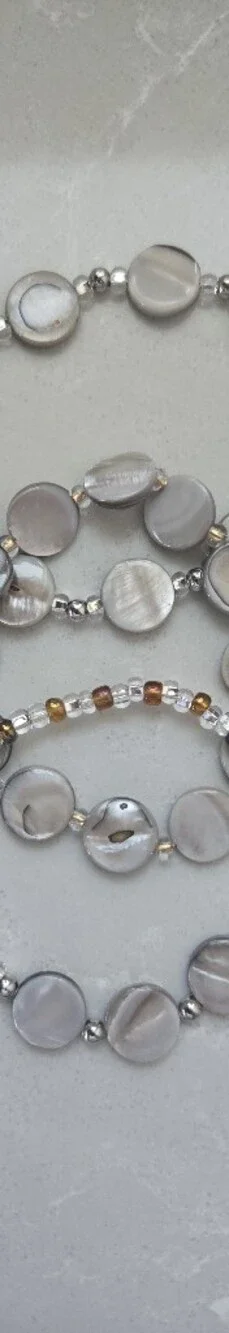 Handmade Mother-of-Pearl Shell Bead Disc Stretch Bracelet Trio